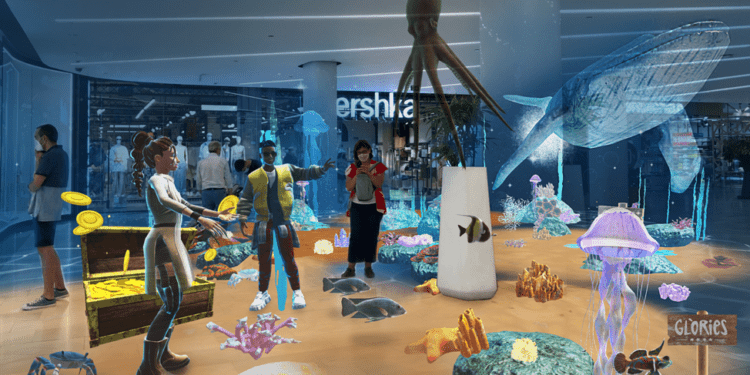 Real-world metaverse, TwinWorld (http://twin.world) in action in Westfield shopping mall in Barcelona, Spain