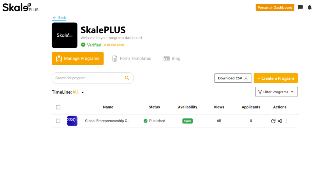 A view of Startup Enabler main program dashboard.