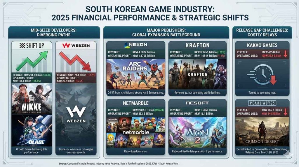 Korea’s 2025 gaming earnings reveal a sharp divide: studios with hit new titles grew, others faltered. In 2026, survival hinges on global scale and IP expansion.