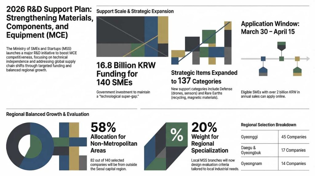 South Korea expands SME R&D to defense and rare earth technologies, funding 140 firms as Seoul links supply chain security with regional innovation.