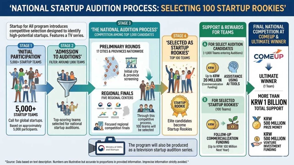 Korea launches Startup for All to recruit 5,000 founders as youth entrepreneurship drops sharply, testing whether policy can rebuild the startup pipeline.