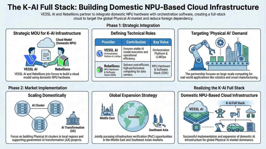 Korean startups VESSL AI and Rebellions partner on a domestic NPU cloud stack targeting physical AI, as Korea tests alternatives to foreign AI infrastructure.