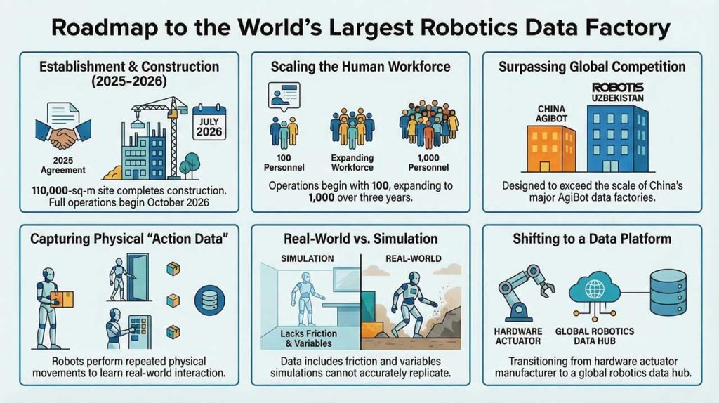 Robotis is building a robotics data factory in Uzbekistan to collect robot action data, highlighting how training data is becoming a new battleground in humanoid robotics.