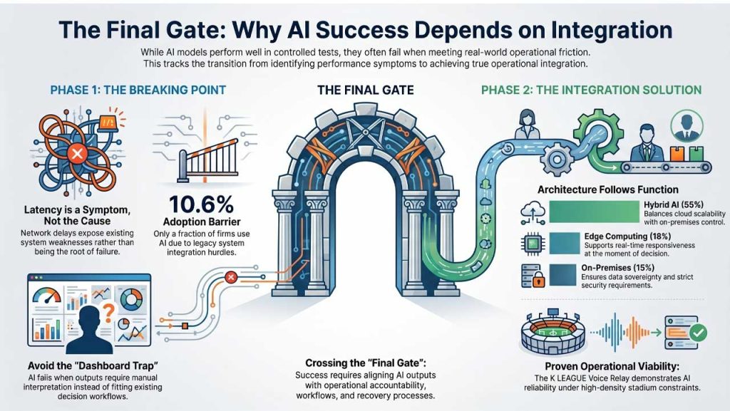 AI slows under latency, but fails at integration. New insights show why legacy systems and workflow fit decide real-world AI deployment success.