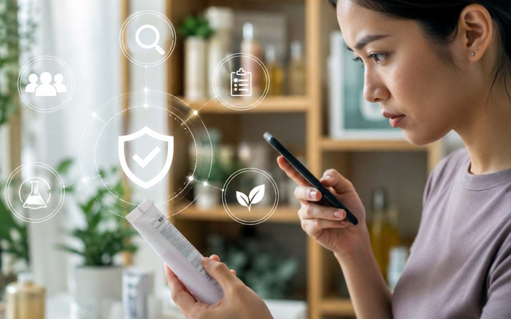 AI illustration of a customer verifying a product.