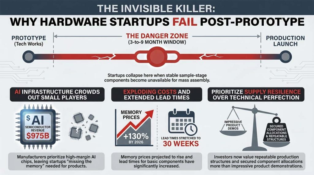 Hardware startups challenges. | AI infographic.