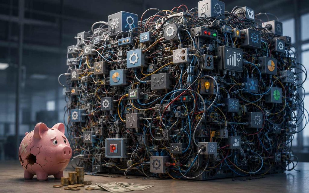 AI illustration of large, bespoke products startups cannot handle. 