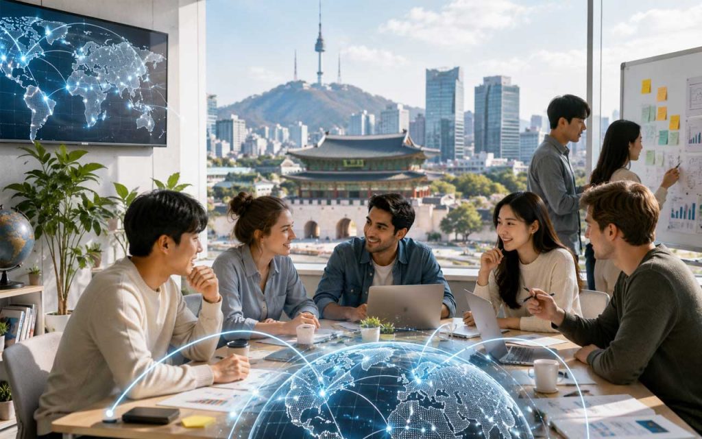 AI illustration of student founders in Korea.