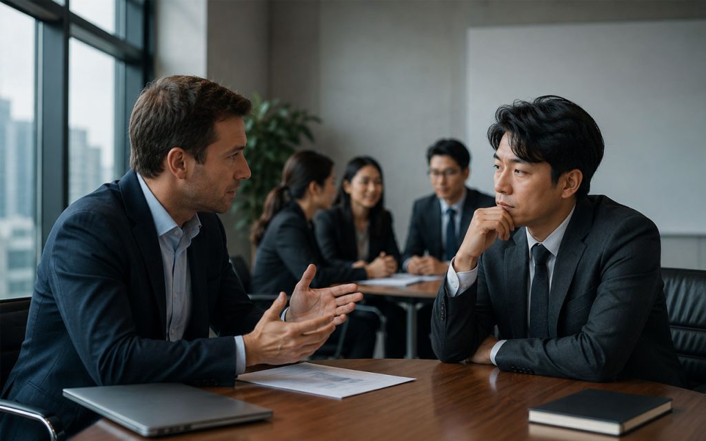 AI illustration of good communication with foreign talent and professional.