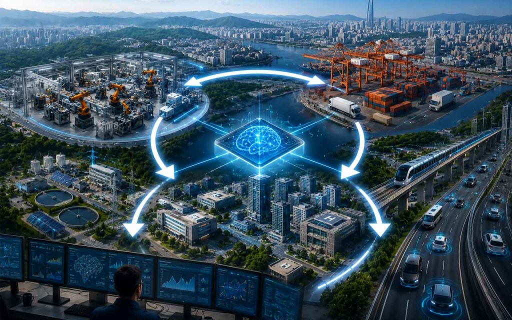 AI illustration of Korea’s dense physical AI deployment ecosystem