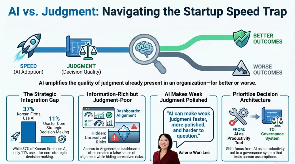 Navigating AI vs Judgment in Startups. | AI infographic.