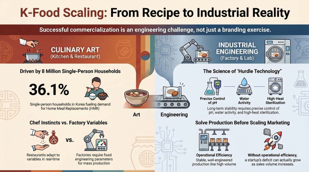 Challenges in scaling K-food in manufacturing. | AI infographic