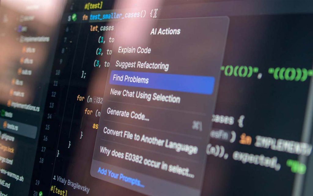 Illustration of AI-assisted code debugging. | Stock Photos