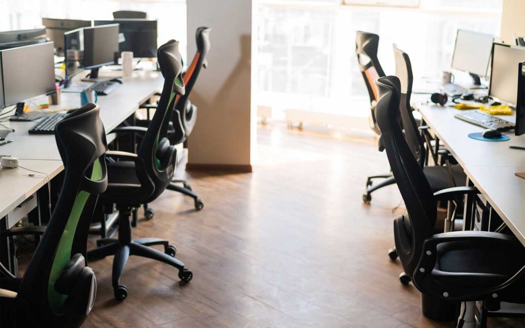Illustration of an empty office workspace in Japan. | Stock Photos