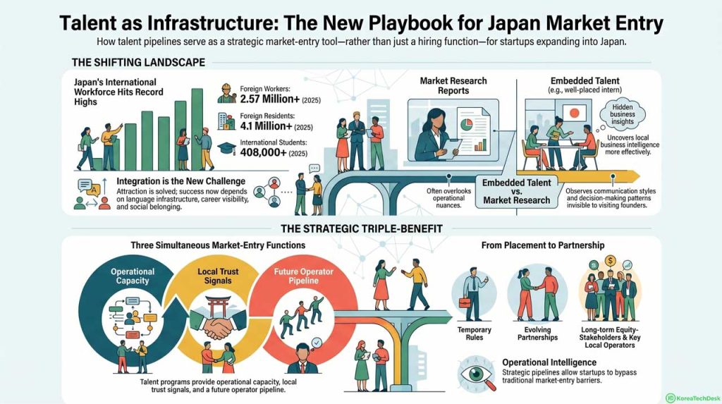 Talent infrastructure in Japan market entry strategy. | AI infographic