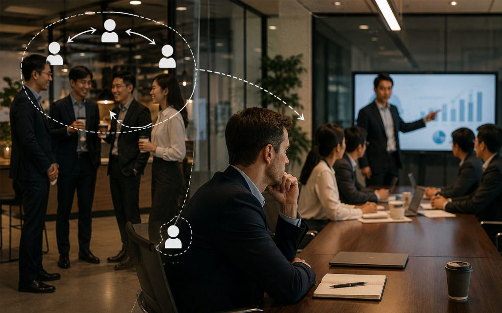 AI illustration of ghost meeting challenges for global talent.