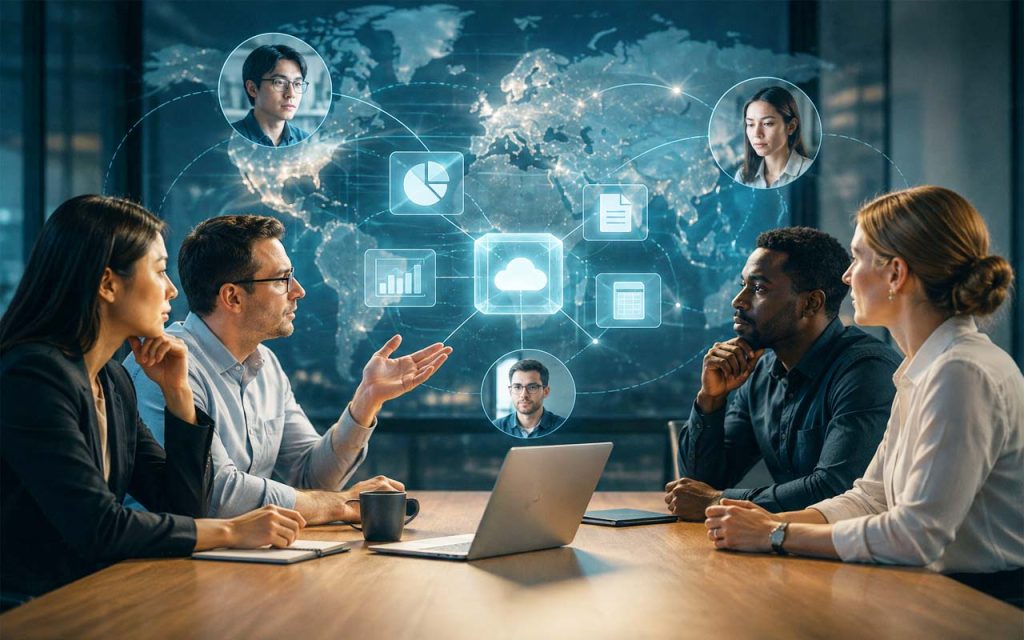 AI illustration of startup teams with shared tools.