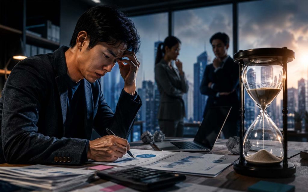 AI illustration of startups facing pressure. 
