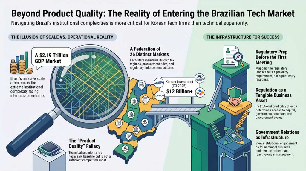 The reality of Korean tech startups entering Brazil market. | AI infographic