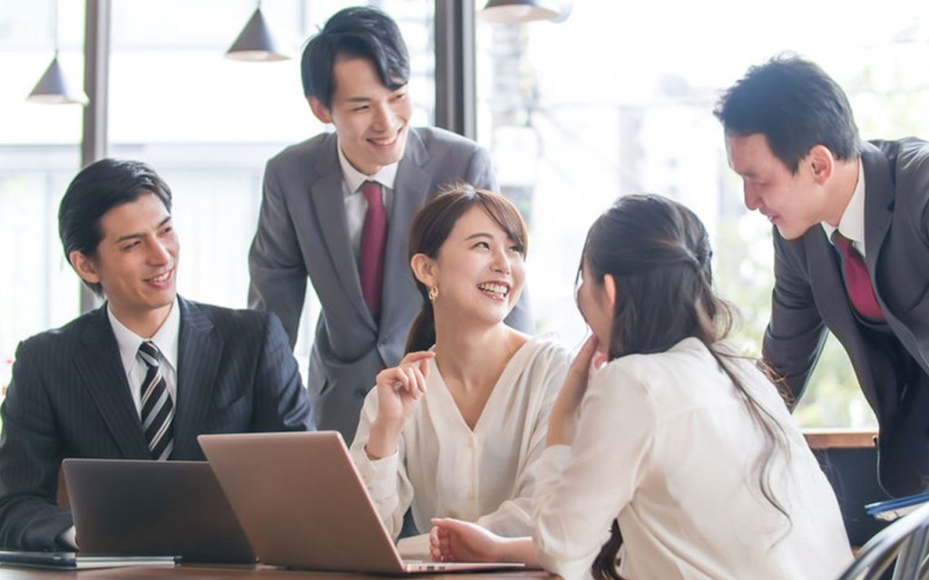 Illustration of Japanese company workplace. | Stock Photos