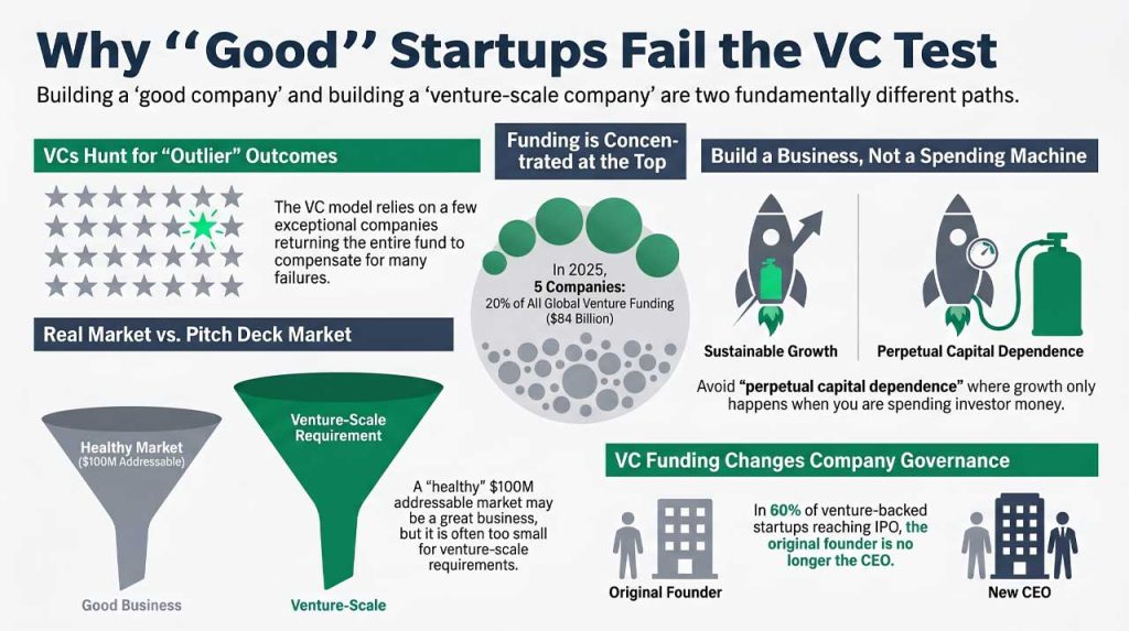 Understanding why good startup failed the venture capital test. | AI infographic