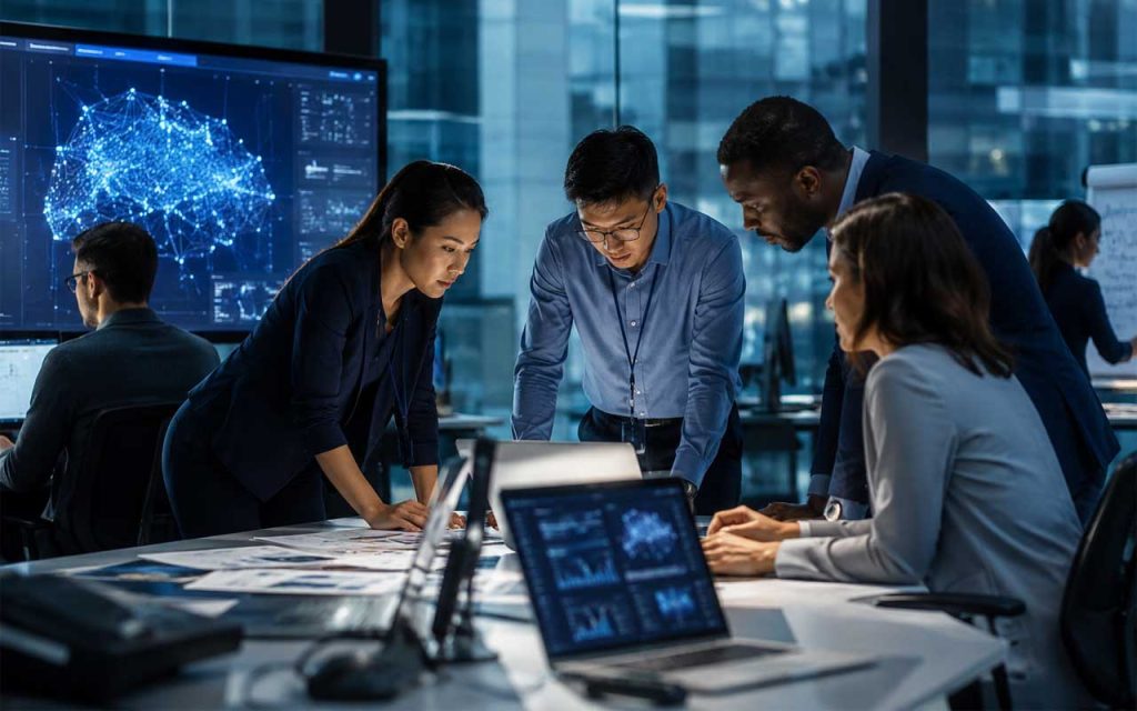 Illustration of AI startup team. | Stock Photos