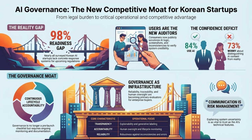 Understanding AI governance as new competitive moat for Korean startups. | AI infographic