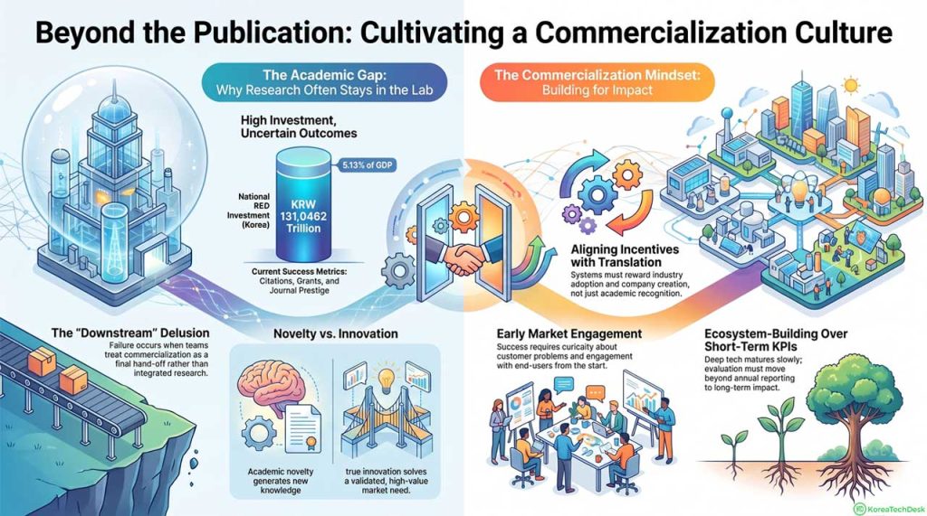 The challenge in cultivating commercialization culture in research. | AI infographic